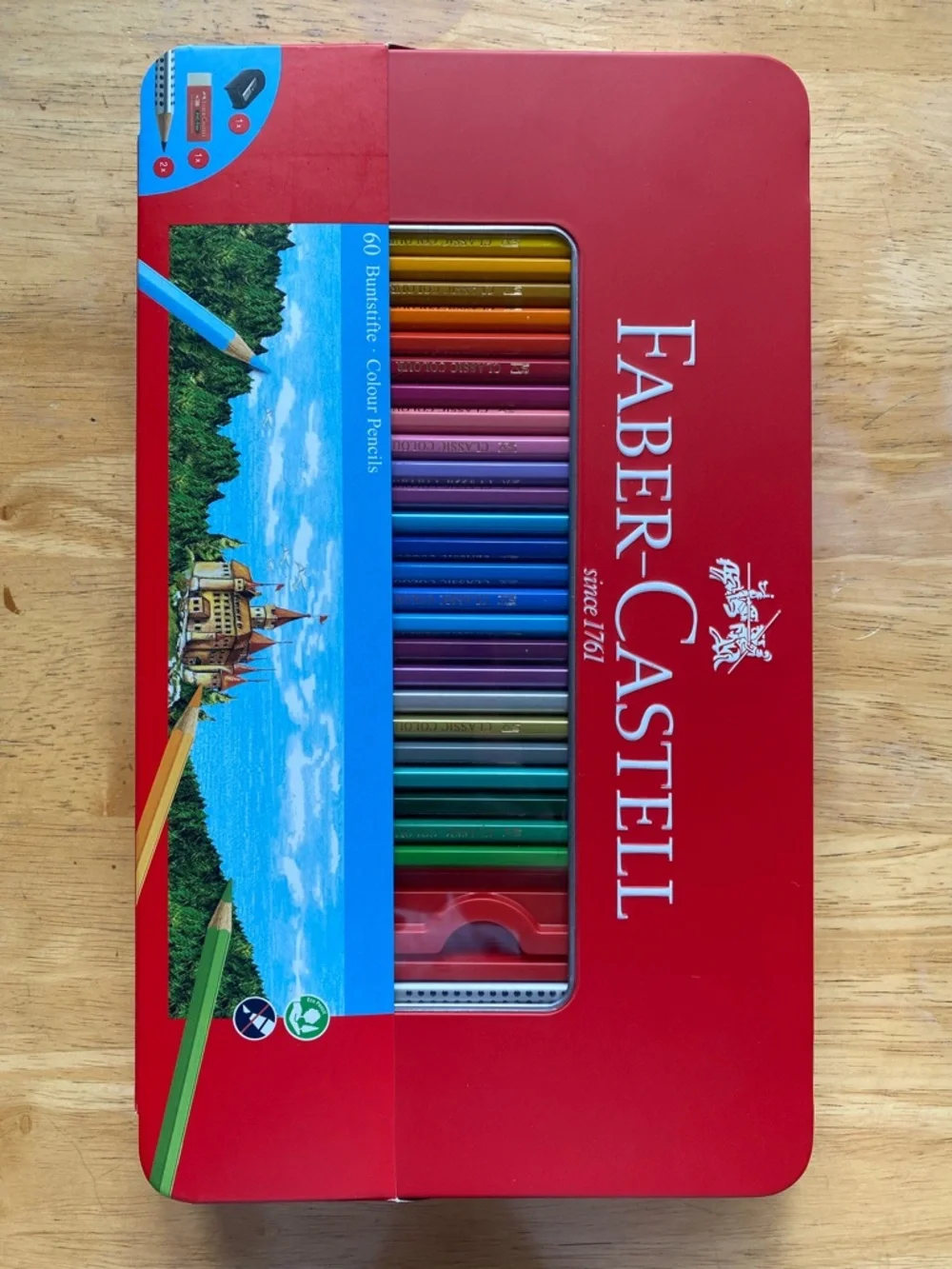 Faber-Castell Red Tin 60 Colour Pencils - Professional Drawing Set - Picture 1 of 4